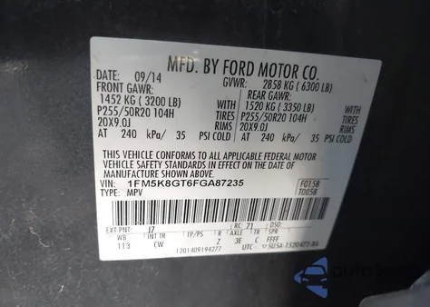 2015 Ford Explorer Sport из США, поврежденный, VIN 1FM5K8GT6FGA87235